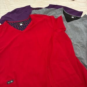 3 Koi Basics scrub tops! Plus Size 5X red, purple, and gray. Almost new!